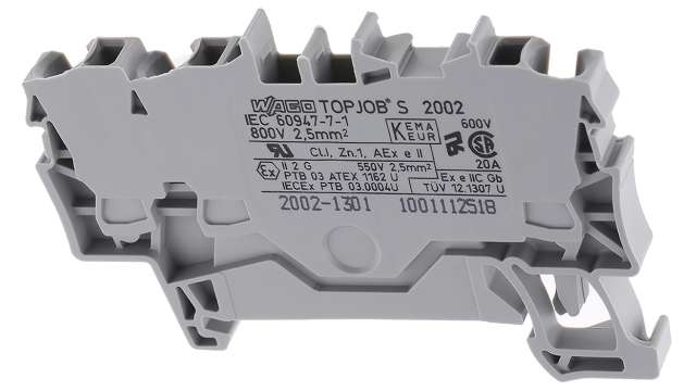 WAGO 2002-1301 Feed Through Terminal Block Grey, 2.5 mm², 1-Level, Cage Clamp, IECEx/ATEX | 2002-1301