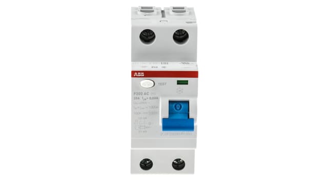 ABB F200 RCCB, 25A, 2 Pole, 30mA, Type AC, 230V | 2CSF202001R1250  F202 AC-25/0,03