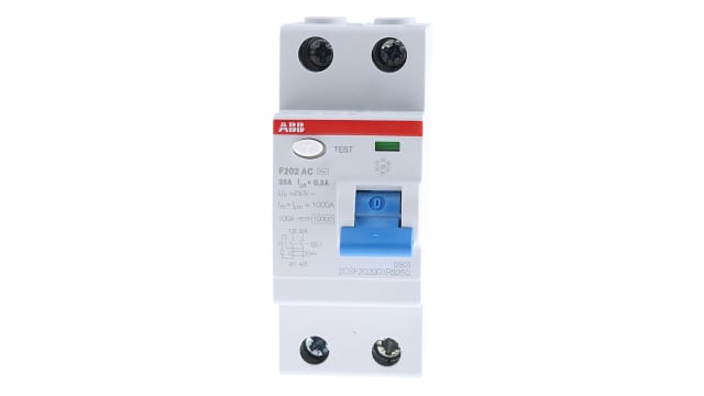 ABB F200 RCCB, 25A, 2 Pole, 300mA, Type AC | 2CSF202001R3250  F202 AC-25/0,3