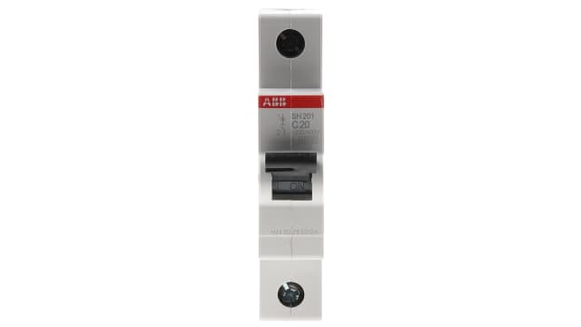 ABB ComPact Home SH200 Miniature Circuit Breaker, 1-Pole, 20 A, Type C, 440 V ac AC, 60 V DC, 6 kA Breaking Capacity | 2CDS211001R0204  SH201-C20