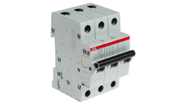 ABB ComPact Home SH200 Miniature Circuit Breaker, 3-Pole, 16 A, Type C, 440 V AC, 6 kA Breaking Capacity | 2CDS213001R0164  SH203-C16