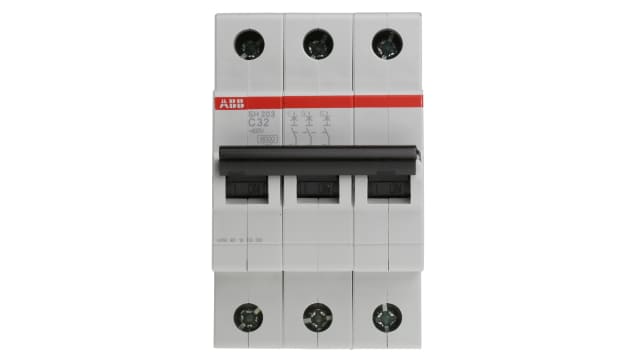 ABB ComPact Home SH200 Miniature Circuit Breaker, 3-Pole, 32 A, Type C, 440 V AC, 6 kA Breaking Capacity | 2CDS213001R0324  SH203-C32