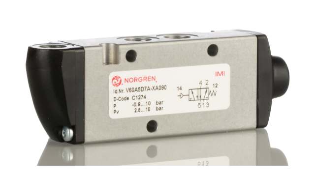Norgren 5/2 Pneumatic Solenoid Valve - Pilot/Spring G 1/8 V60 Series | V60A5D7A-XA090