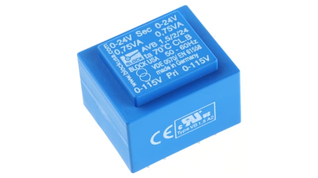 Block 24 V ac 2 Output Through Hole PCB Transformer, UL 1.5 VA | AVB1.5/2/24
