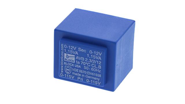 Block 2 x 12 V 2 Output Pin PCB Transformer, IEC 61558-2-6, VDE 0570 Part 2-6, IEC 61558-2-1, ENEC 10 (VDE), DIN EN | AVB2.3/2/12