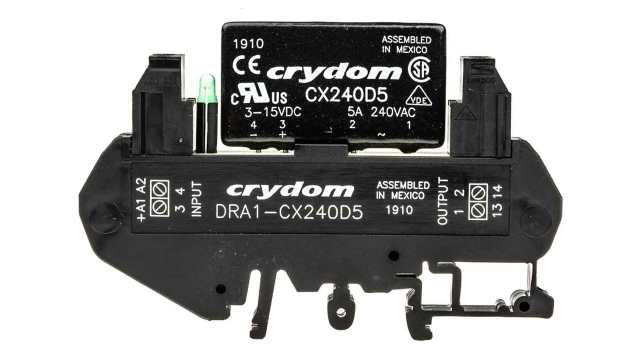 Sensata Crydom DRA1-CX Series Solid State Interface Relay, 15 V dc Control, 5 A rms Load, DIN Rail Mount | DRA1-CX240D5