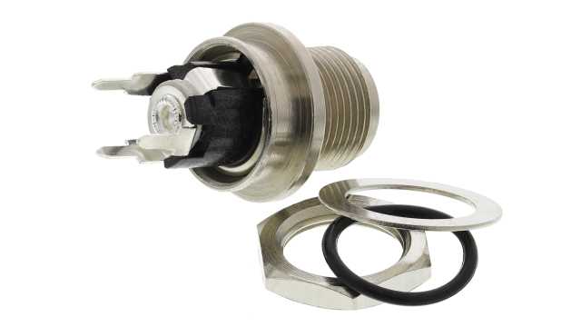 Switchcraft, L Version Straight DC Socket 5A, 12.0 V, PCB, length 21.0 mm, Silver, IP68 | PCL712AS