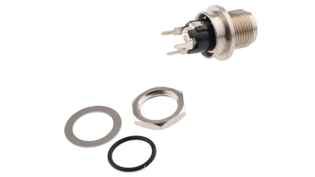 Switchcraft, L Version Straight DC Socket 5A, 12.0 V, PCB, length 27.0 mm, Silver, IP68 | PC722