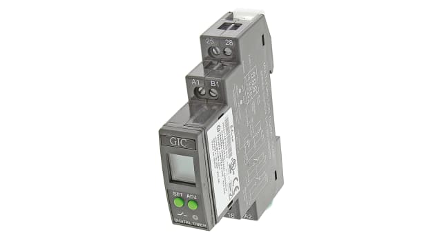 GIC DIN Rail Mount Timer Relay, 24 → 240V ac/dc, 1-Contact, 0.1 s → 999h, DPST | V0DDTD