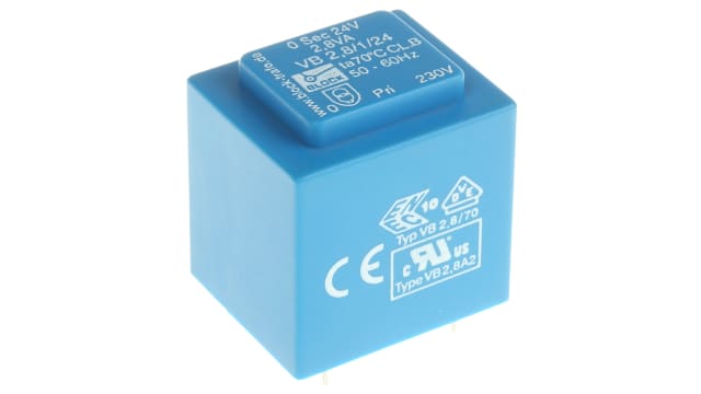 Block 24 V 1 Output Pin PCB Transformer, VDE 0570 Part 2-6, ENEC 10 (VDE), C-UL-US, DIN EN 61558-2-6, IEC 61558-2-1, VDE | VB 2,8/1/24