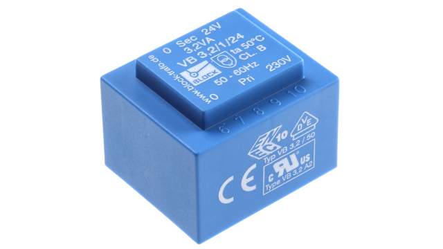 Block 24 V ac 1 Output Pin PCB Transformer, ENEC 10 (VDE), C-UL-US 3.2 VA | VB 3,2/1/24