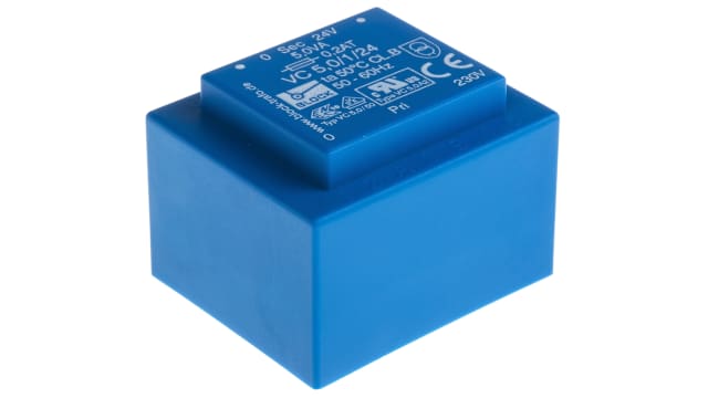 Block 24 V ac 1 Output Pin PCB Transformer, C-UL-US, ENEC 10 (VDE) 5 VA | VC 5,0/1/24