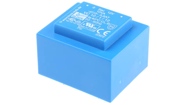 Block 12 V ac 1 Output Through Hole PCB Transformer, VDE, UL 10 VA | VC 10/1/12