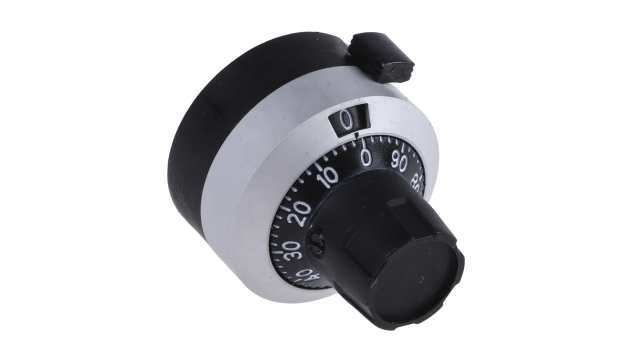 Bourns 22.8mm Black, Chrome Potentiometer Knob for 6.35mm Shaft Splined, H-516-6A | H-516-6A