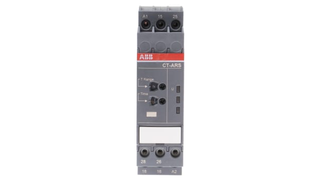 ABB DIN Rail Mount Timer Relay, 24 → 240V ac/dc, 2-Contact, 0.05 s → 10min, 1-Function, DPDT | 1SVR740120R3300  CT-ARS.21P