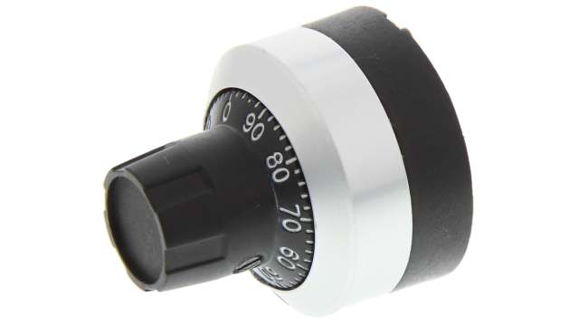 Bourns 22.8mm Black, Chrome Potentiometer Knob for 6mm Shaft Splined, H-516-6M | H-516-6M