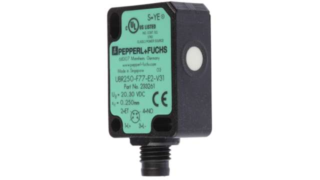 Pepperl + Fuchs Ultrasonic Block Proximity Sensor, 250 mm Detection, PNP NO, 20 → 30 V dc | UBR250-F77-E2-V31