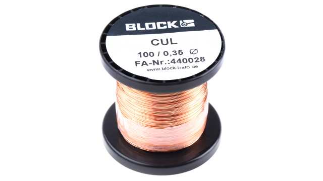 Block  0.35 mm OD Enamelled  Copper Wire 0.11 mm² 87 m Reel | CUL 100/0,35