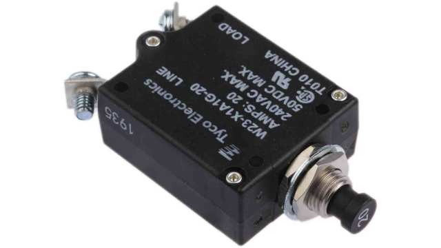 TE Connectivity Thermal Circuit Breaker - W23  Single Pole 50 V dc, 250V ac Voltage Rating, 20A Current Rating | W23-X1A1G-20