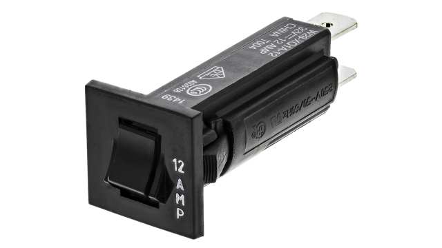TE Connectivity Thermal Circuit Breaker - W28  Single Pole 32 V dc, 250V ac Voltage Rating, 12A Current Rating | W28-XQ1A-12