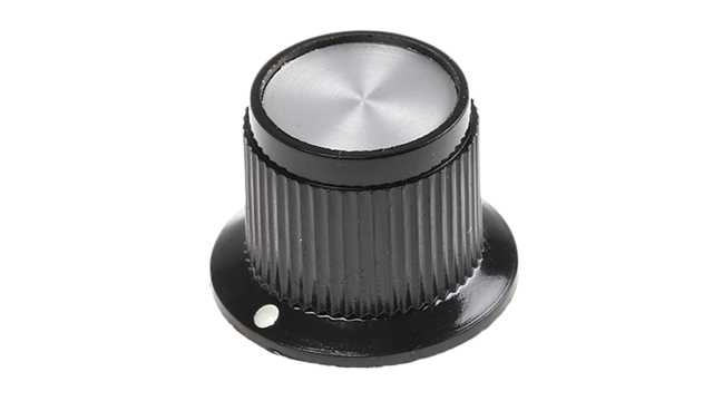 TE Connectivity 19mm Black Potentiometer Knob for 6.35mm Shaft Splined, PK50B1/4 | PK50B1/4