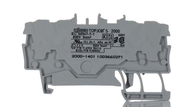 WAGO 2000-1401 Feed Through Terminal Block Grey, 1 mm², 1-Level, Cage Clamp, IECEx/ATEX | 2000-1401