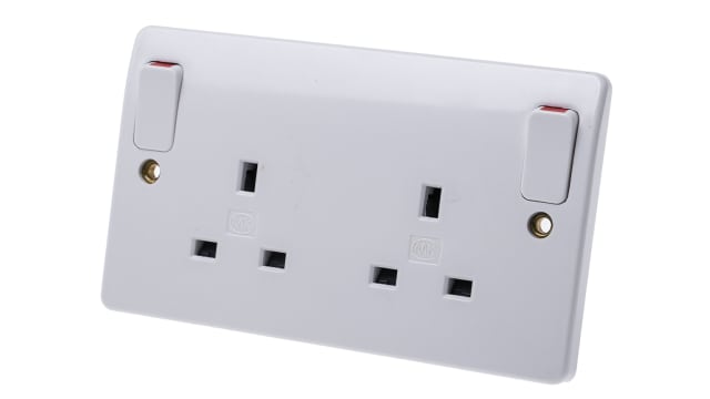 MK Electric White 2 Gang Plug Socket, 13 A Indoor, Type G - British | K2746WHI