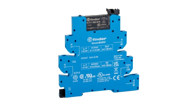 Finder 39 Series Interface Relay, DIN Rail Mount, 240V ac Coil, SPDT, 1-Pole, 6A Load | 39.11.8.230.0060