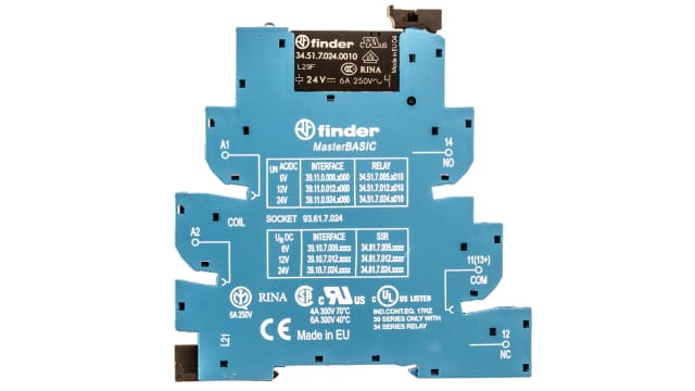 Finder 39 Series Interface Relay, DIN Rail Mount, 24V ac/dc Coil, SPDT | 39.11.0.024.0060