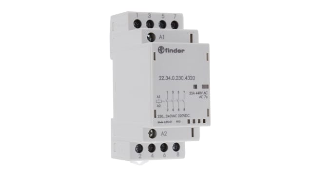 Finder 22 Contactor, 240 V ac Coil, 4-Pole, 25 A | 22.34.0.230.4320