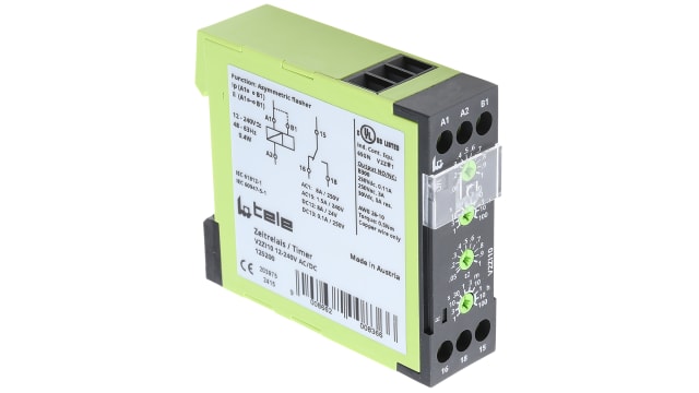 Tele V2ZI10 Series DIN Rail Mount Timer Relay, 12 → 240V ac/dc, 1-Contact, 0.05 → 1s, SPDT | V2ZI10 12-240V AC/DC