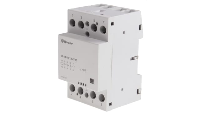 Finder 22 Contactor, 12 V ac/dc Coil, 4-Pole, 40 A, 6 VA, 3 NO/1 NC, 400V ac, 480 V ac | 22.44.0.012.4710