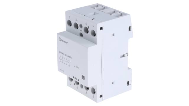 Finder 22 Contactor, 24/24 V ac/dc Coil, 4-Pole, 40 A, 6 VA, 2 NO/2 NC, 480V ac, 400 V ac | 22.44.0.024.4610