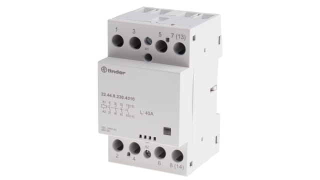 Finder 22 Contactor, 240 V ac Coil, 4-Pole, 40 A, 6 VA, 4 NO, 480V ac, 400 V ac | 22.44.0.230.4310