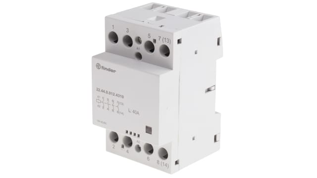 Finder 22 Contactor, 12 V ac/dc Coil, 4-Pole, 63 A, 6 VA, 4 NO, 400V ac, 480 V ac | 22.64.0.012.4310