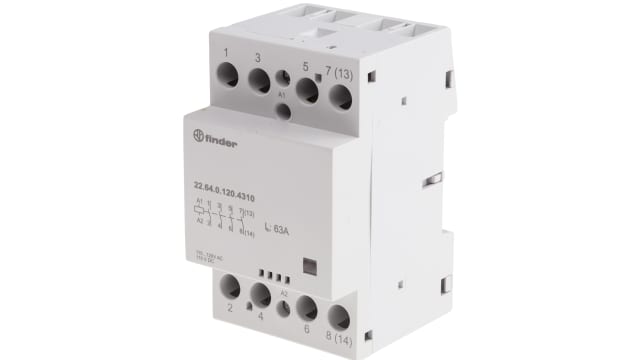 Finder 22 Contactor, 125 V ac Coil, 4-Pole, 63 A | 22.64.0.120.4310