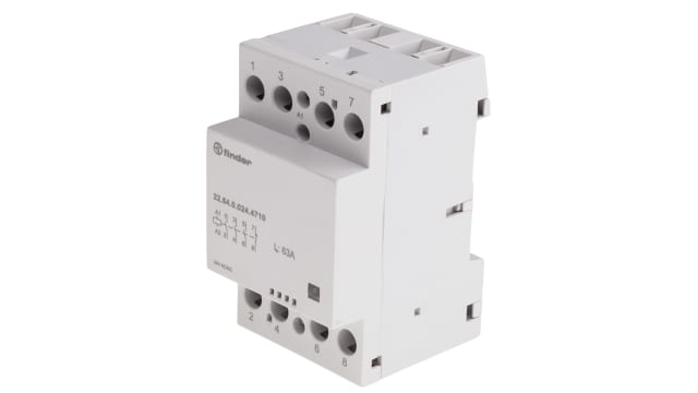 Finder 22 Contactor, 24/24 V ac/dc Coil, 4-Pole, 63 A, 6 VA, 3 NO/1 NC, 400V ac, 480 V ac | 22.64.0.024.4710