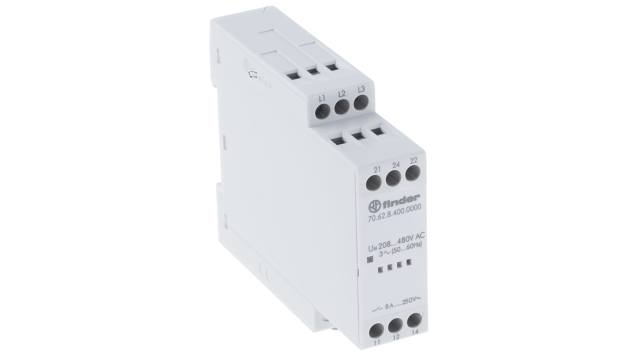 Finder Voltage Monitoring Relay, 3 Phase, DPDT, 208 → 480V ac, DIN Rail | 70.62.8.400.0000