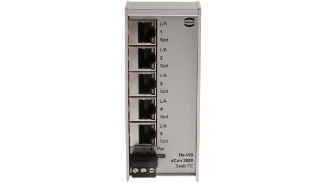 HARTING DIN Rail Mount Industrial Ethernet Switch, 5 RJ45 Ports, 10/100Mbit/s Transmission, 24V dc | 24020050000