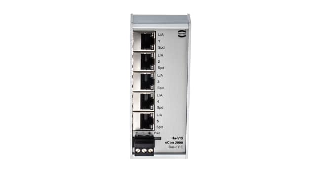HARTING DIN Rail Mount Industrial Ethernet Switch, 5 RJ45 Ports, 10/100Mbit/s Transmission, 24V dc | 24020050010