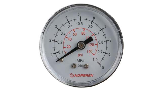 Norgren Analogue Pressure Gauge 10bar Back Entry 50mm Outside Diameter, UKAS | 18-013-013