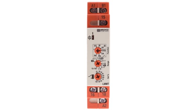 Broyce Control DIN Rail Mount Timer Relay, 24 → 230 V ac/12 → 230V dc, 1-Contact, 0.1 s → 100h, | LMMT 12-230V AC/DC
