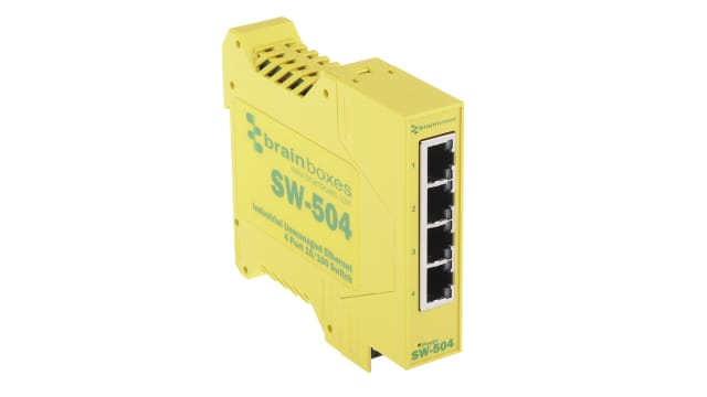 Brainboxes DIN Rail Mount Industrial Ethernet Switch, 4 RJ45 Ports | SW-504
