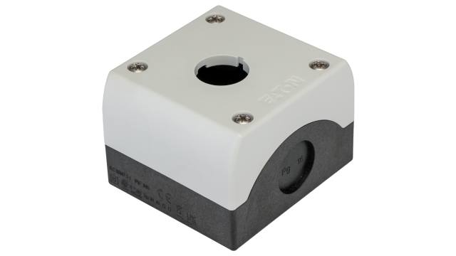 Eaton Dark Grey, Light Grey Plastic RMQ Titan M22 Push Button Enclosure - 1 Hole 22 mm Diameter | 229233 M22-I1-PG