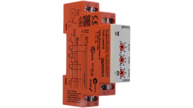 Broyce Control Phase, Voltage Monitoring Relay, 3 Phase, SPDT, DIN Rail | LXPRC/S 400V