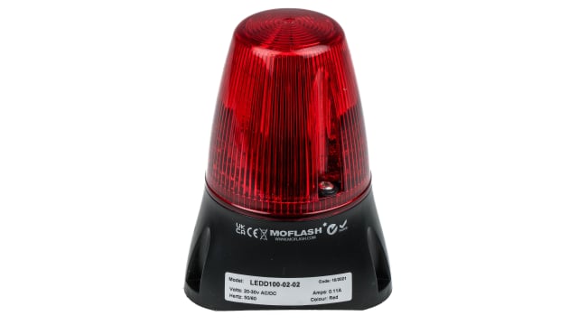 Moflash LEDD100 Series Red Flashing Beacon, 20 → 30 V ac/dc, Surface Mount, LED Bulb, IP65 | LEDD100-02-02