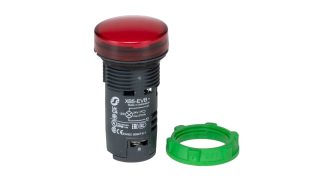 Schneider Electric, Harmony XB5, Panel Mount Red Universal LED Pilot Light Complete, 22mm Cutout, IP66, Round, 24V ac/dc | XB5EVB4