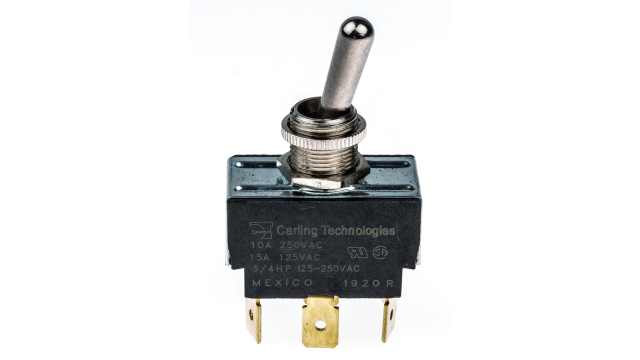 Carling Technologies Toggle Switch, Panel Mount, On-Off-On, DPDT, Tab Terminal, 250V ac | 2GM51-73