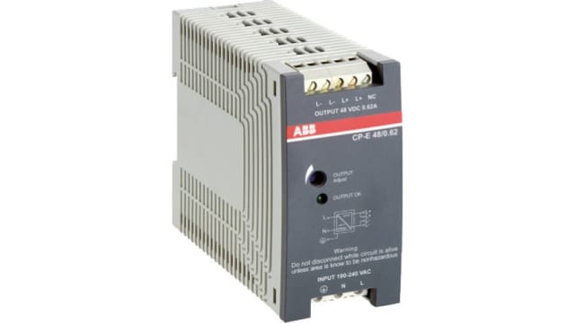ABB CP-E Switched Mode DIN Rail Power Supply, 85 → 264 V ac / 90 → 375V dc ac, dc Input, 48V dc dc | 1SVR427031R2000  CP-E 48/1.25