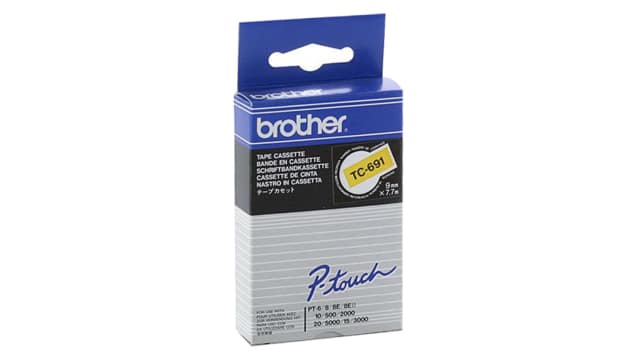 Brother Black on Yellow Label Printer Tape, 8 m Length, 9 mm Width | TC691